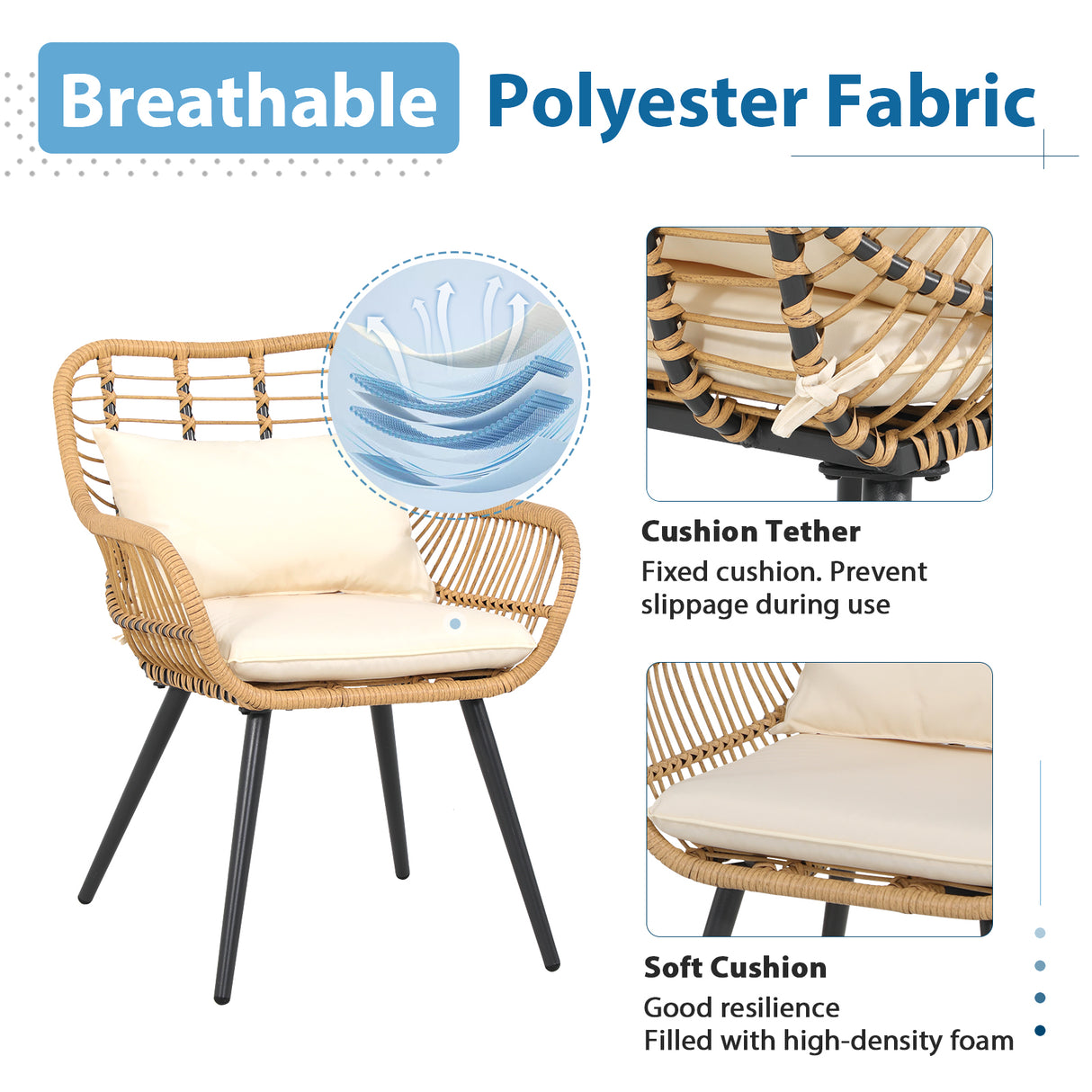 JOIVI 3-Piece Patio Wicker Conversation Set