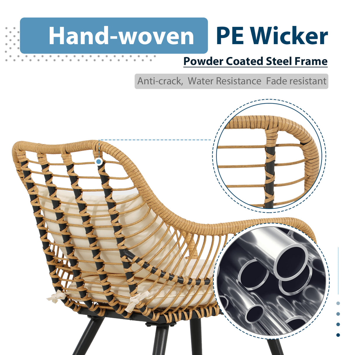 JOIVI 3-Piece Patio Wicker Conversation Set