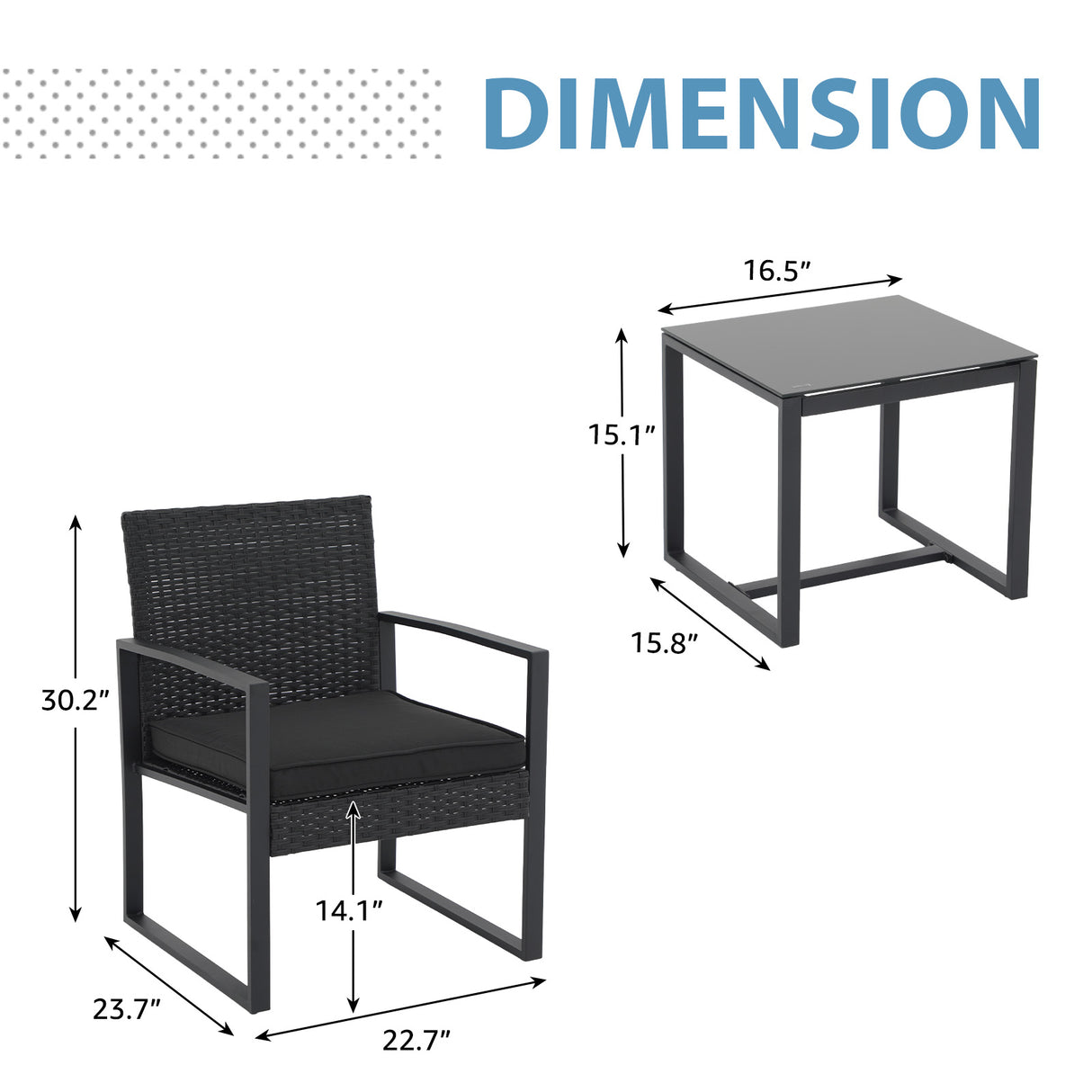 JOIVI 3 Pieces Wicker Patio Bistro Set, Outdoor Rattan Furniture Conversation Set with Tempered Glass Top Table