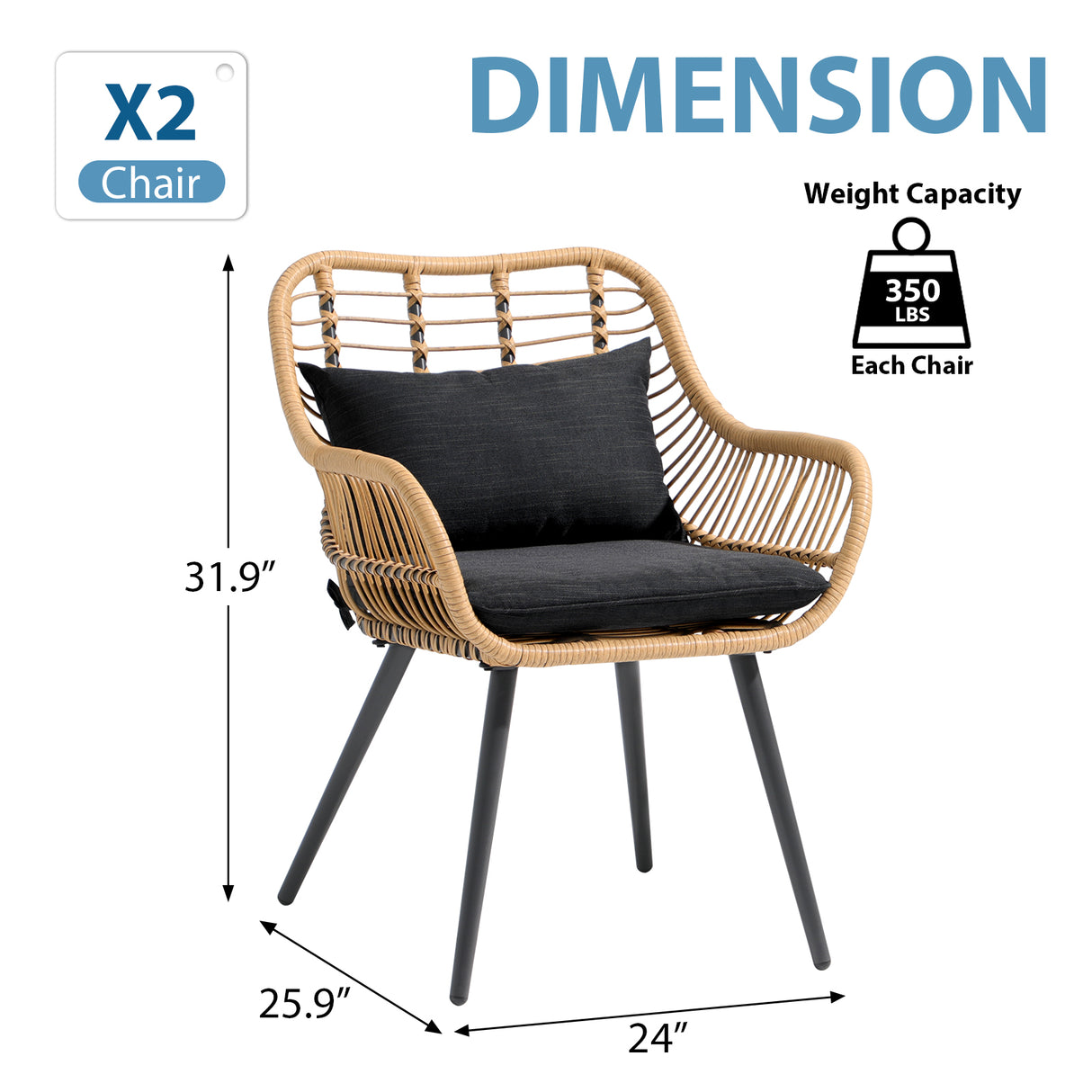 JOIVI Outdoor Wicker Chairs Set of 2