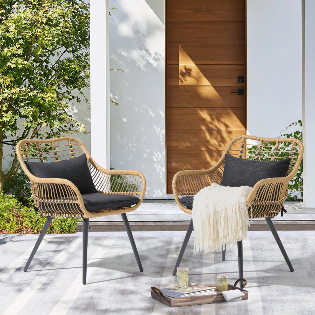 JOIVI Outdoor Wicker Chairs Set of 2