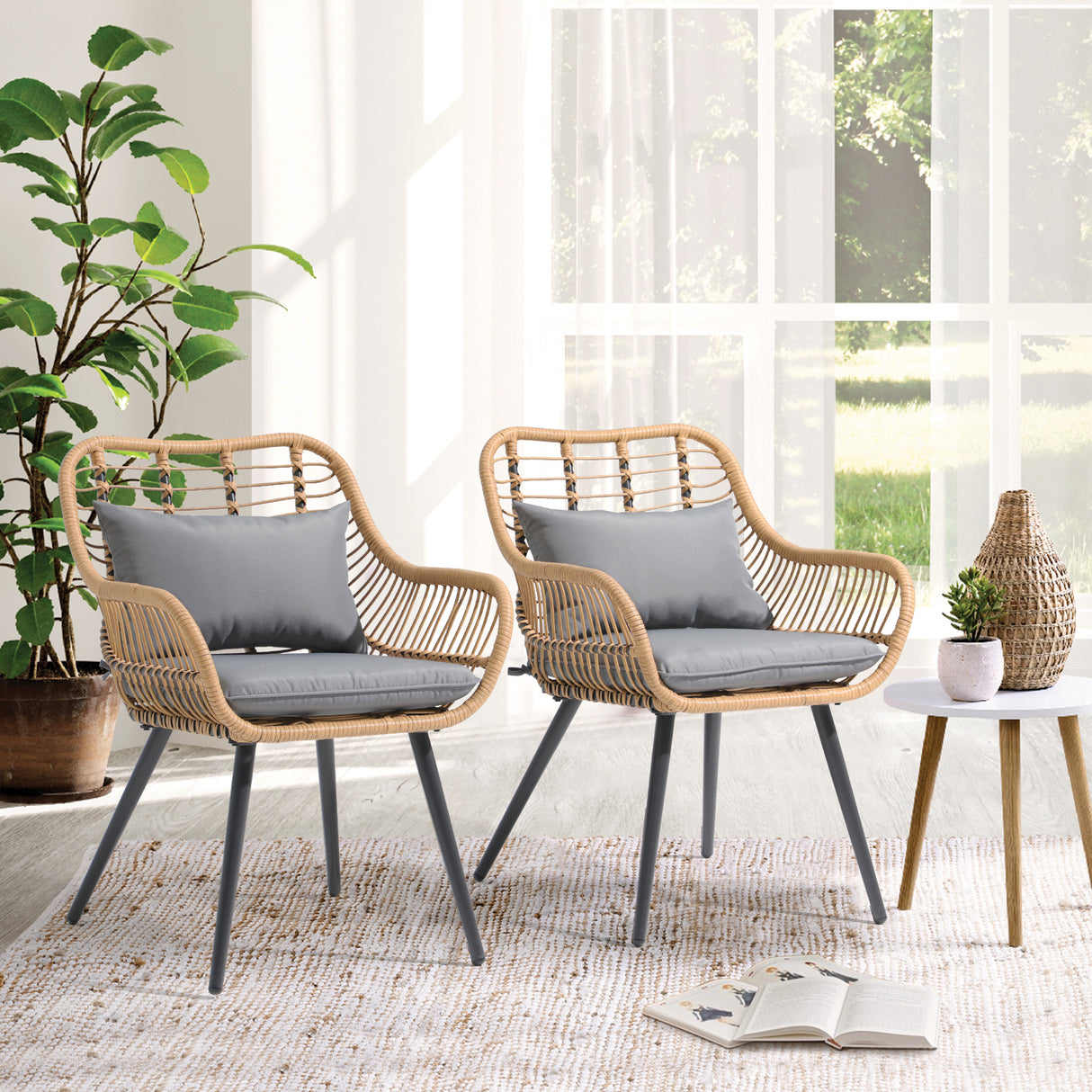 JOIVI Outdoor Wicker Chairs Set of 2