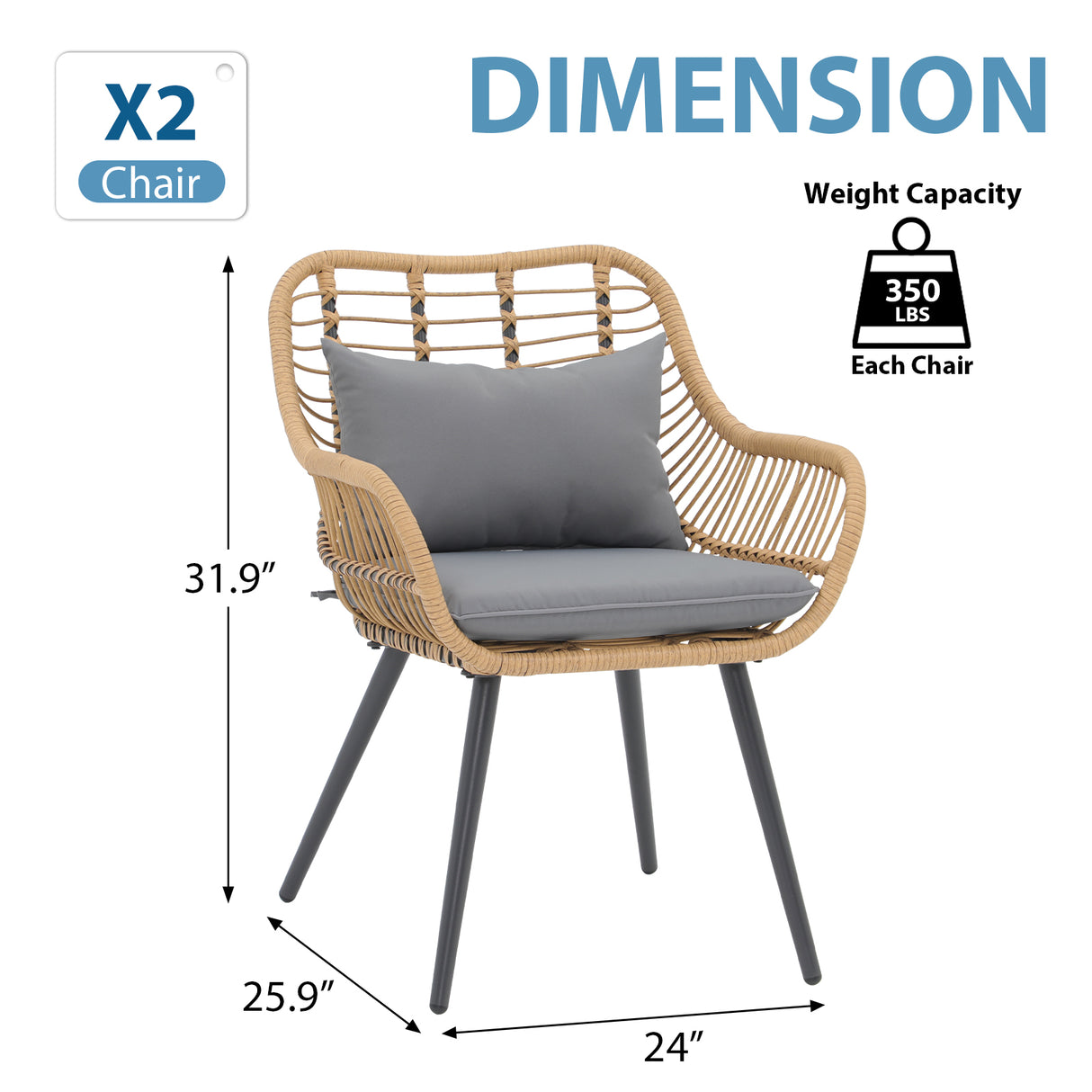 JOIVI Outdoor Wicker Chairs Set of 2