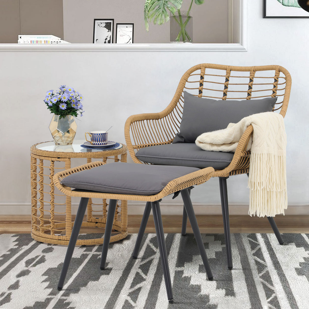 JOIVI Outdoor Wicker Ottoman Set of 2