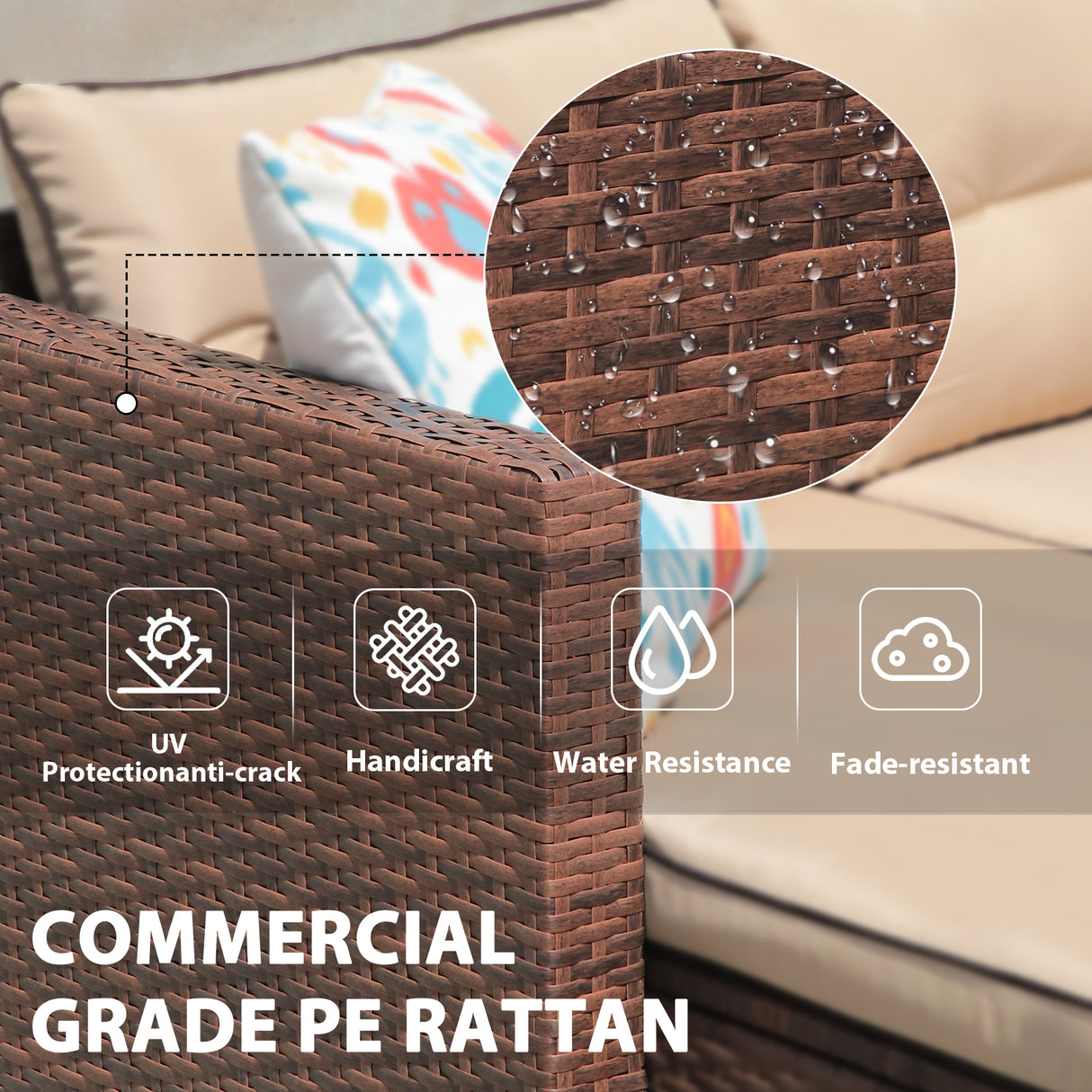 JOIVI 3 pcs Resin Rattan Patio Seating set