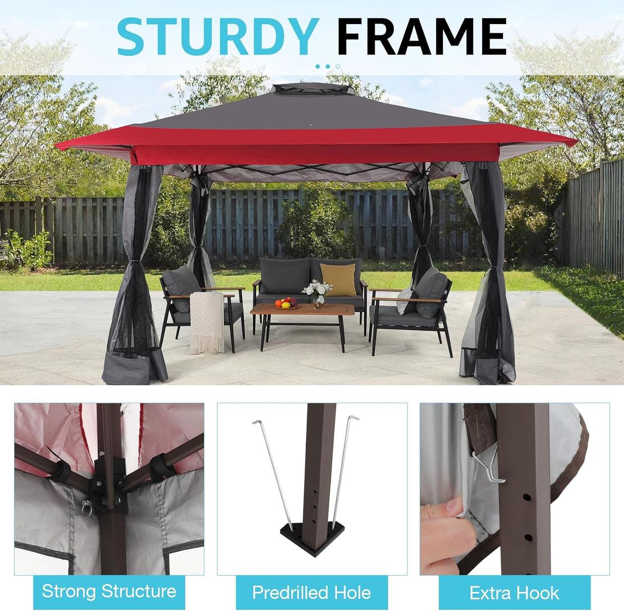 JOIVI 13’x13’ Pop Up Gazebo, Outdoor Canopy Tent Shade with Metal Frame Mosquito Netting