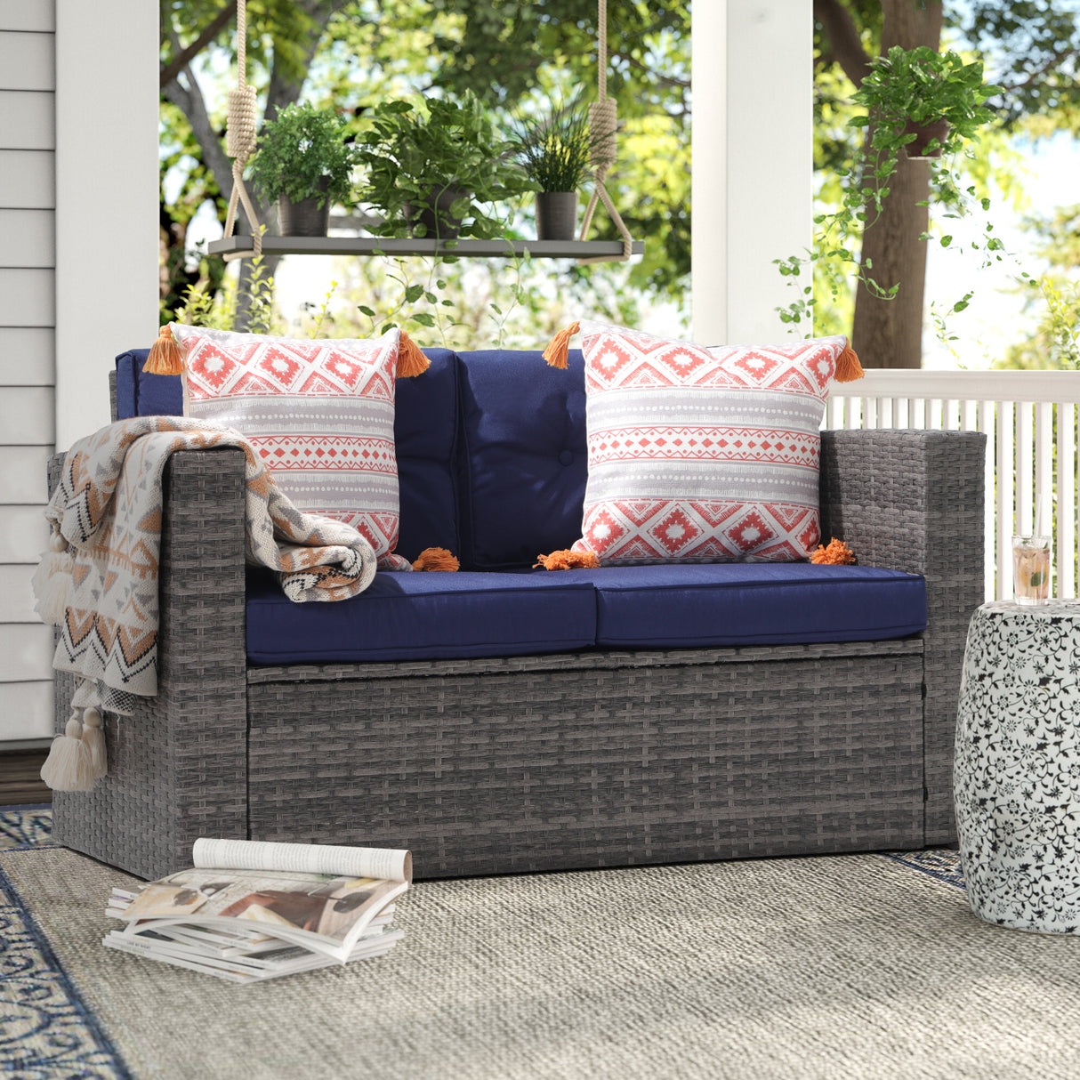 JOIVI Patio Outdoor Wicker Loveseat Sofa, Patio Furniture Rattan 2-seat Couch with Cushions