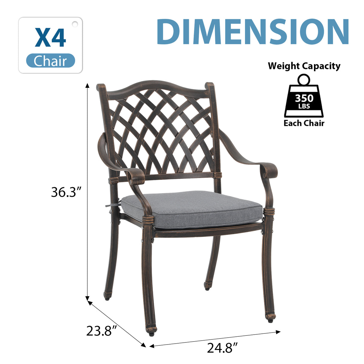 JOIVI 2 Pieces Patio Cast Aluminum Dining Chairs, Outdoor Bistro Chairs Set with Seat Cushions and Armrest for Outside Lawn, Garden, Backyard, Indoor