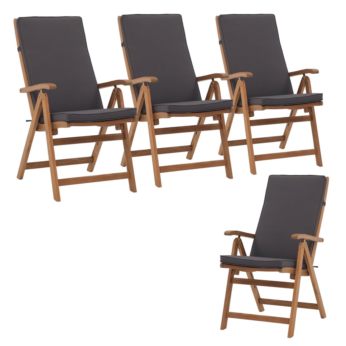 Folding Patio Dining Chair Set of 4, Outdoor Acacia Wooden Reclining Chair w/Armrest & Removeable Cushion, FSC Certified Wood No Assembly