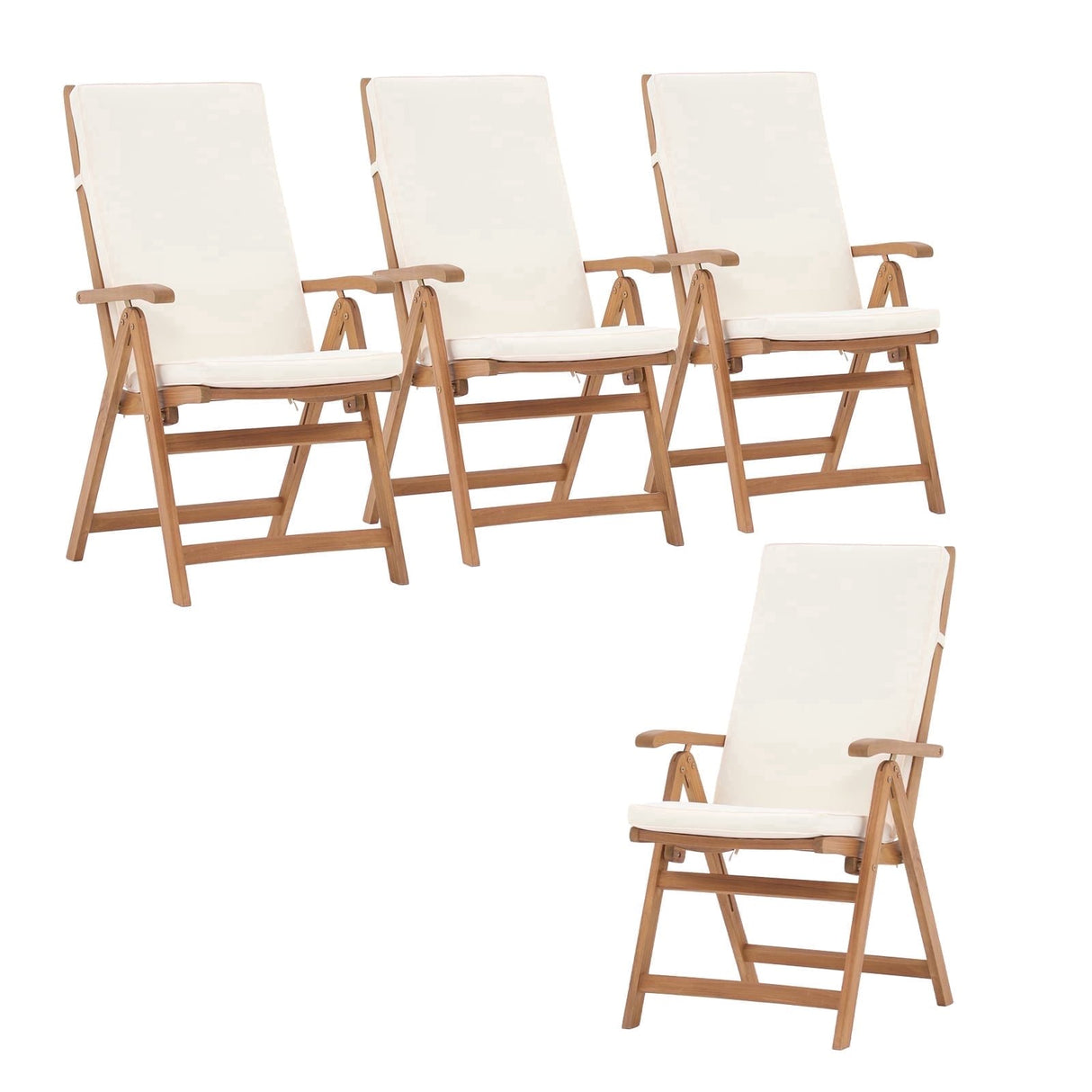 Folding Patio Dining Chair Set of 4, Outdoor Acacia Wooden Reclining Chair w/Armrest & Removeable Cushion, FSC Certified Wood No Assembly