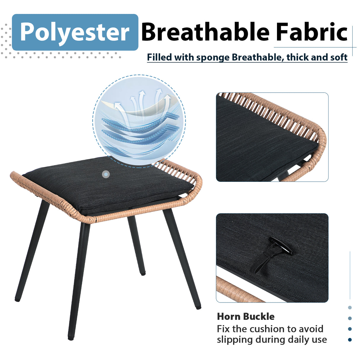 JOIVI Outdoor Wicker Ottoman Set of 2