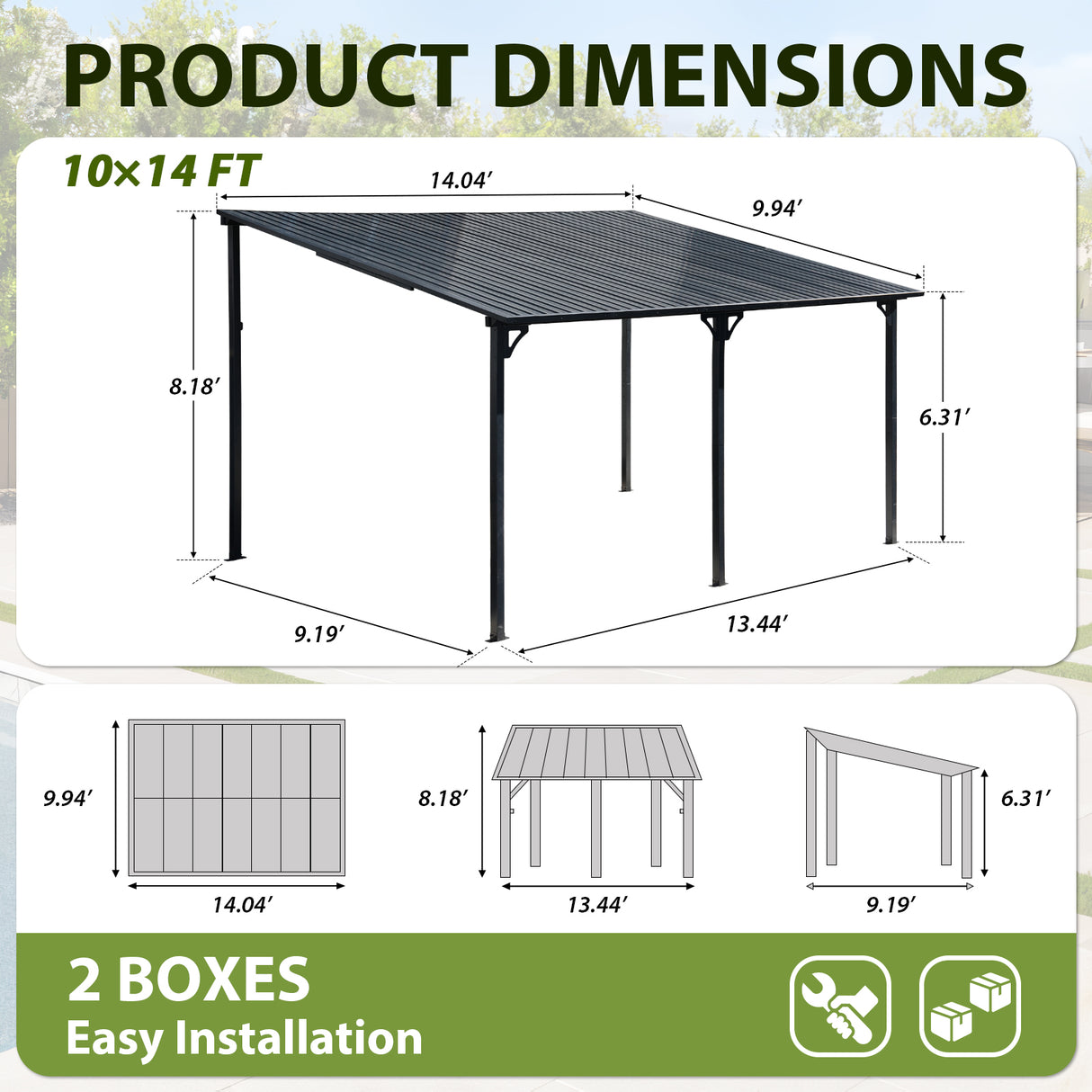 JOIVI 8' x 10' Outdoor Lean to Gazebo, Hardtop Wall Mounted Gazebo with Sloping Roof, Awnings for Patio with All-Iron Frame, Pergolas for Patio, Backyard, Deck