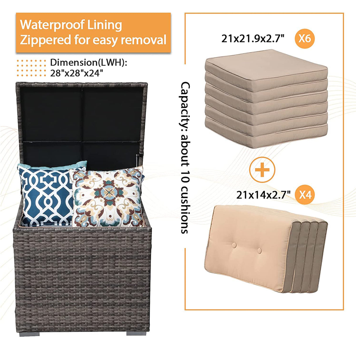 JOIVI Outdoor Patio Storage Box, Brown Wicker Storage Bin Deck Box, 88 Gallon