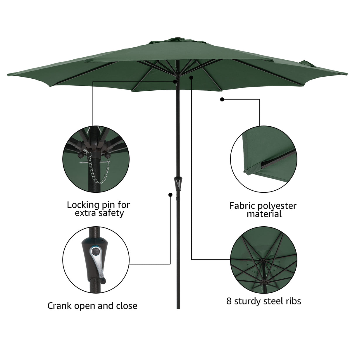 11' Outdoor Patio Table Market Umbrella with 8 Steel Ribs and Crank