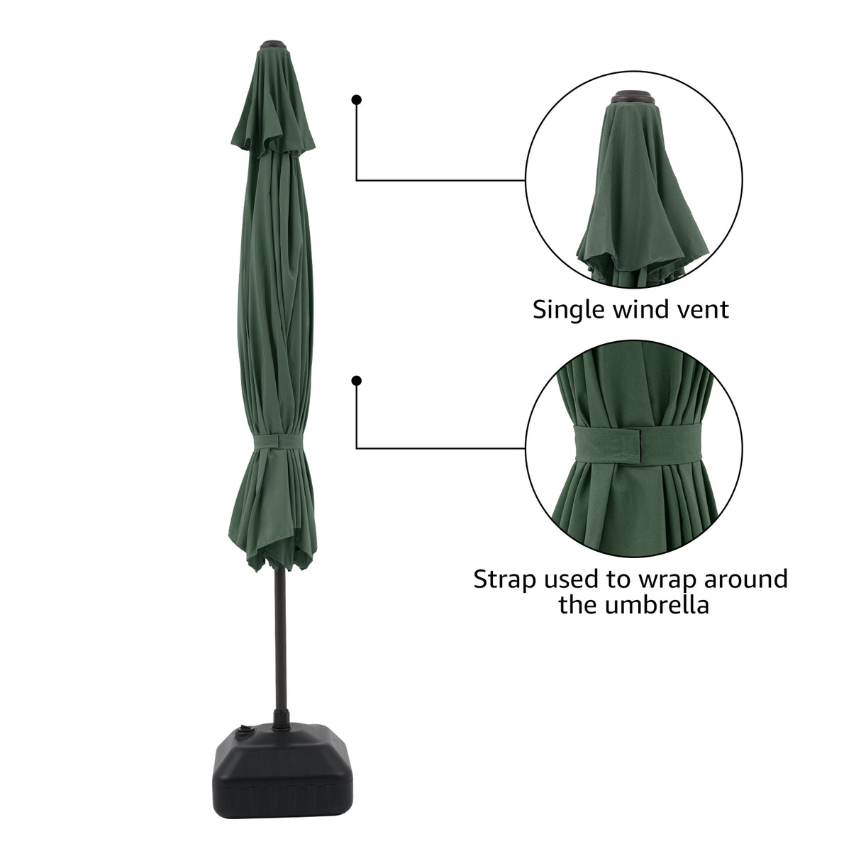 11' Outdoor Patio Table Market Umbrella with Water or Sand Self-Filled Black Square Base Stand, 8 Steel Ribs and Crank