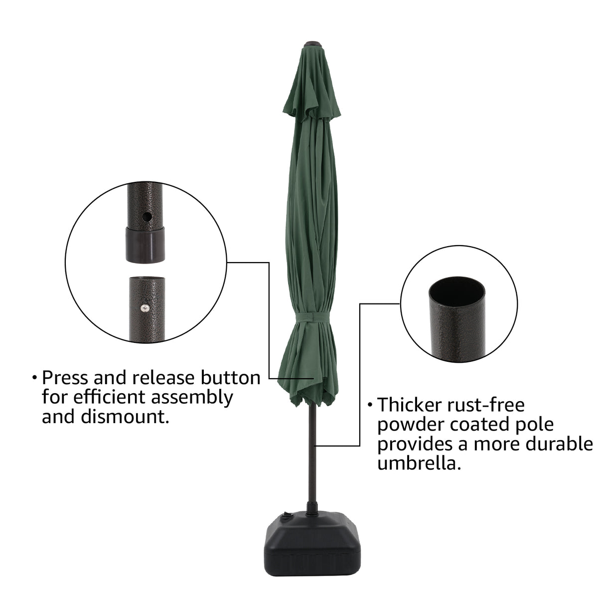 11' Outdoor Patio Table Market Umbrella with Water or Sand Self-Filled Black Square Base Stand, 8 Steel Ribs and Crank