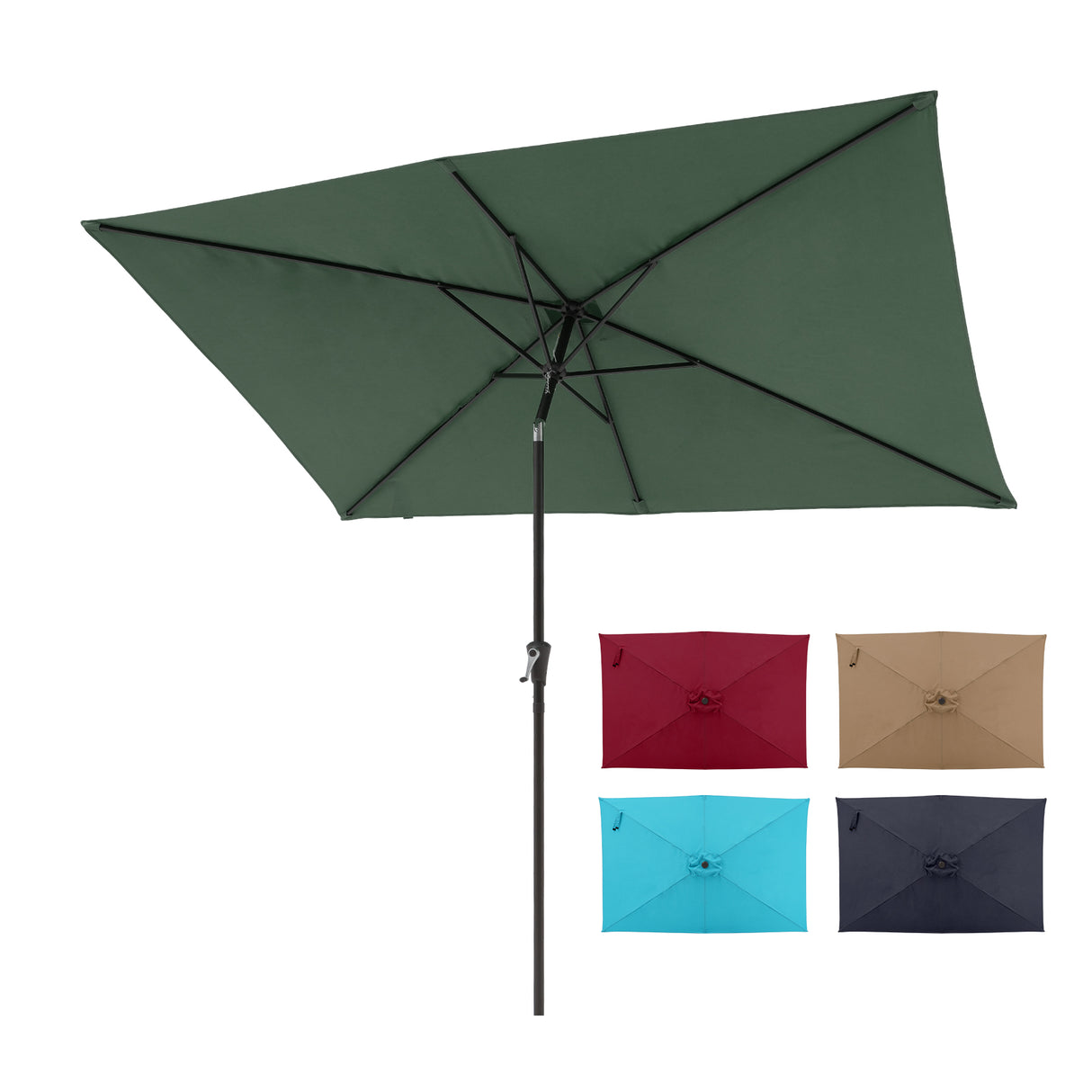 6.6 x 9.8ft Rectangular Patio Umbrella, Outdoor Table Market Umbrella with Push Button And Tilt/Crank, Dark Red/ Dark Blue / Beige / Turquoise