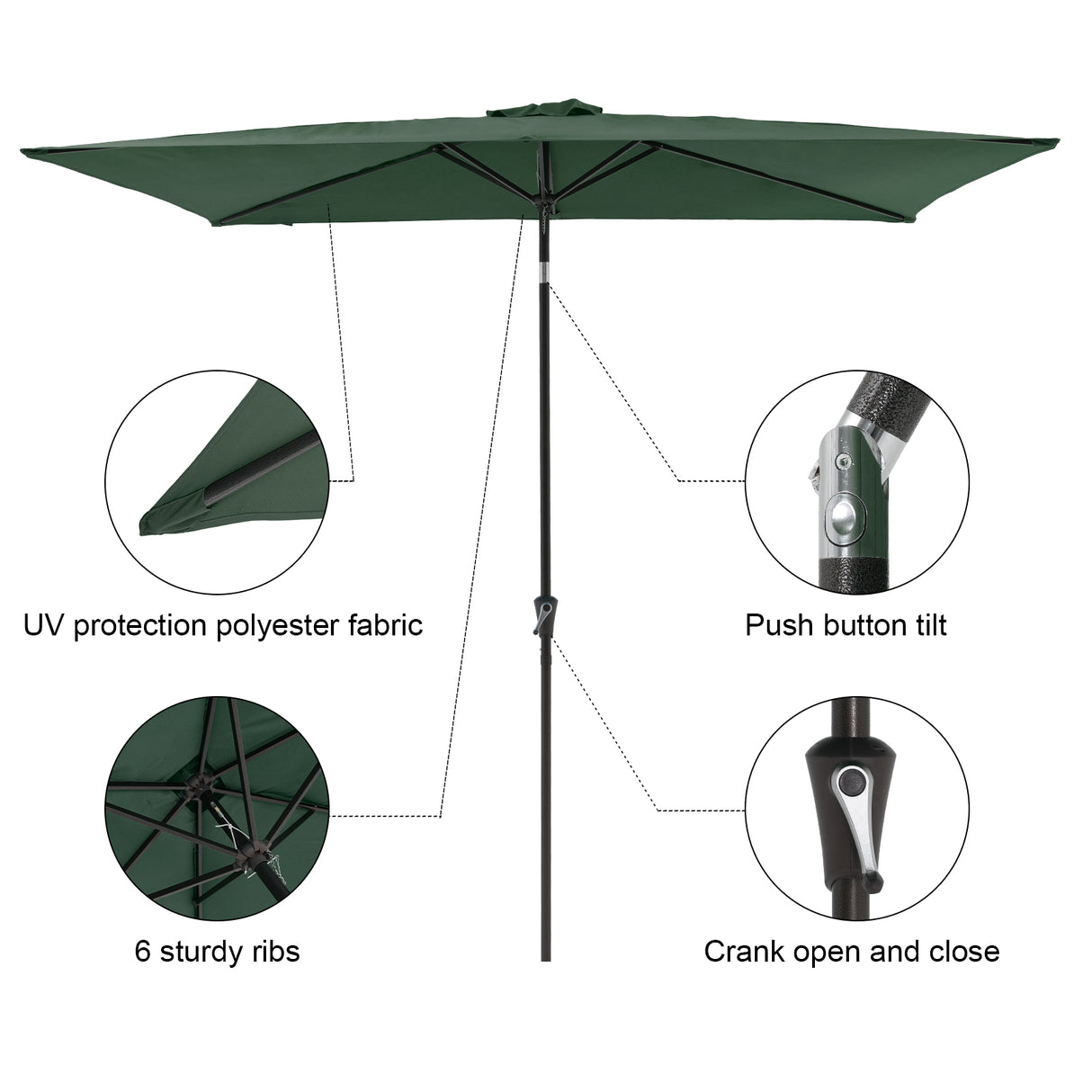 6.6 x 9.8ft Rectangular Patio Umbrella, Outdoor Table Market Umbrella with Push Button And Tilt/Crank, Dark Red/ Dark Blue / Beige / Turquoise