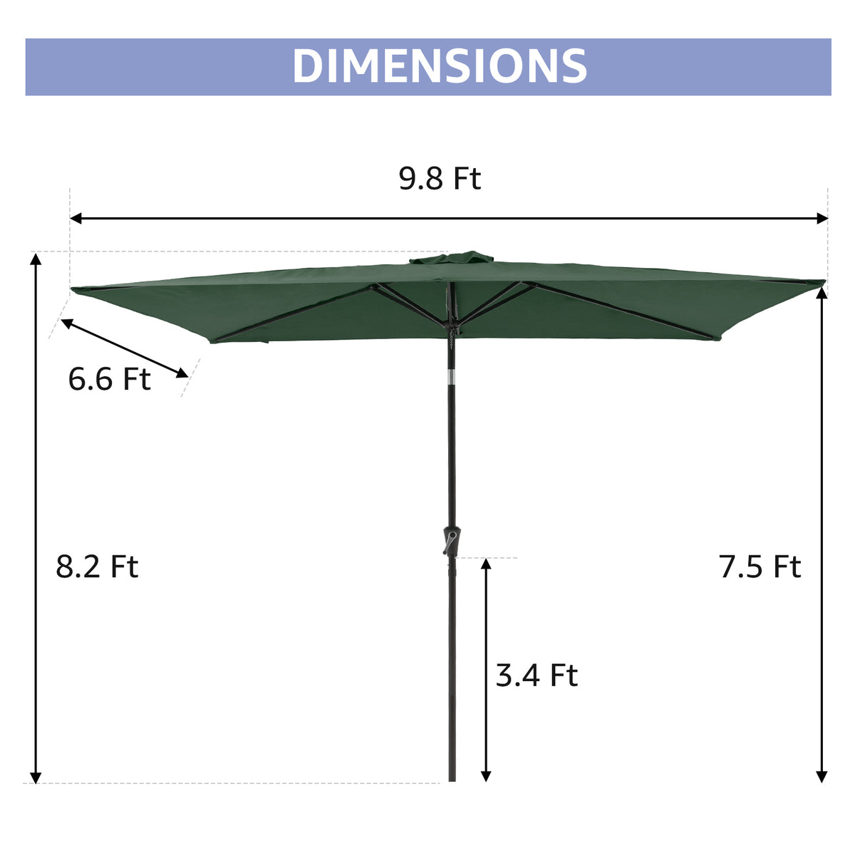 6.6 x 9.8ft Rectangular Patio Umbrella, Outdoor Table Market Umbrella with Push Button And Tilt/Crank, Dark Red/ Dark Blue / Beige / Turquoise
