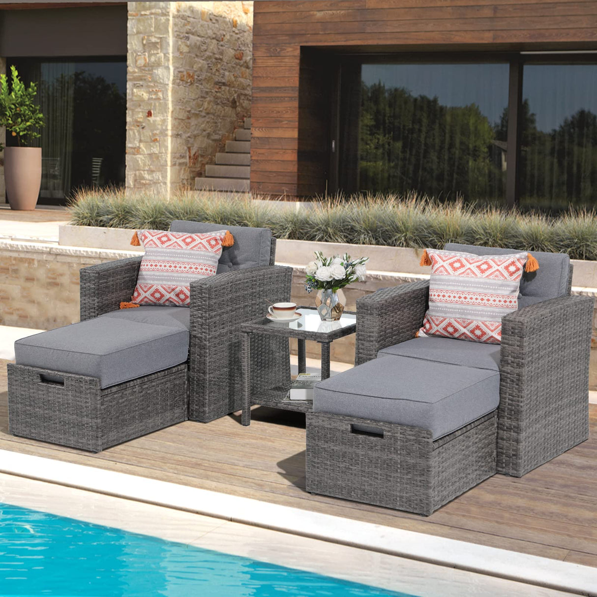 JOIVI 5 Pieces Wicker Patio Furniture Set Outdoor Patio Chairs