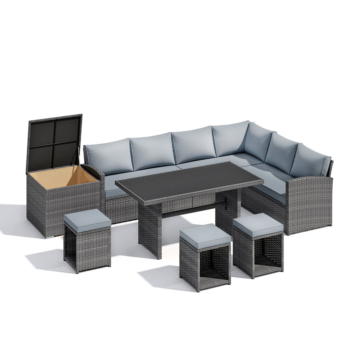 JOIVI 2 PCS Outdoor Patio Ottoman with Thick Cushions,Brown - JOIVI