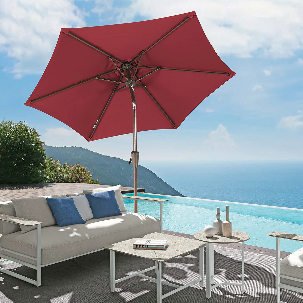 Patio Umbrella Outdoor Table Umbrella of 9-Feet with 8 Ribs and Push Button Tilt and Crank