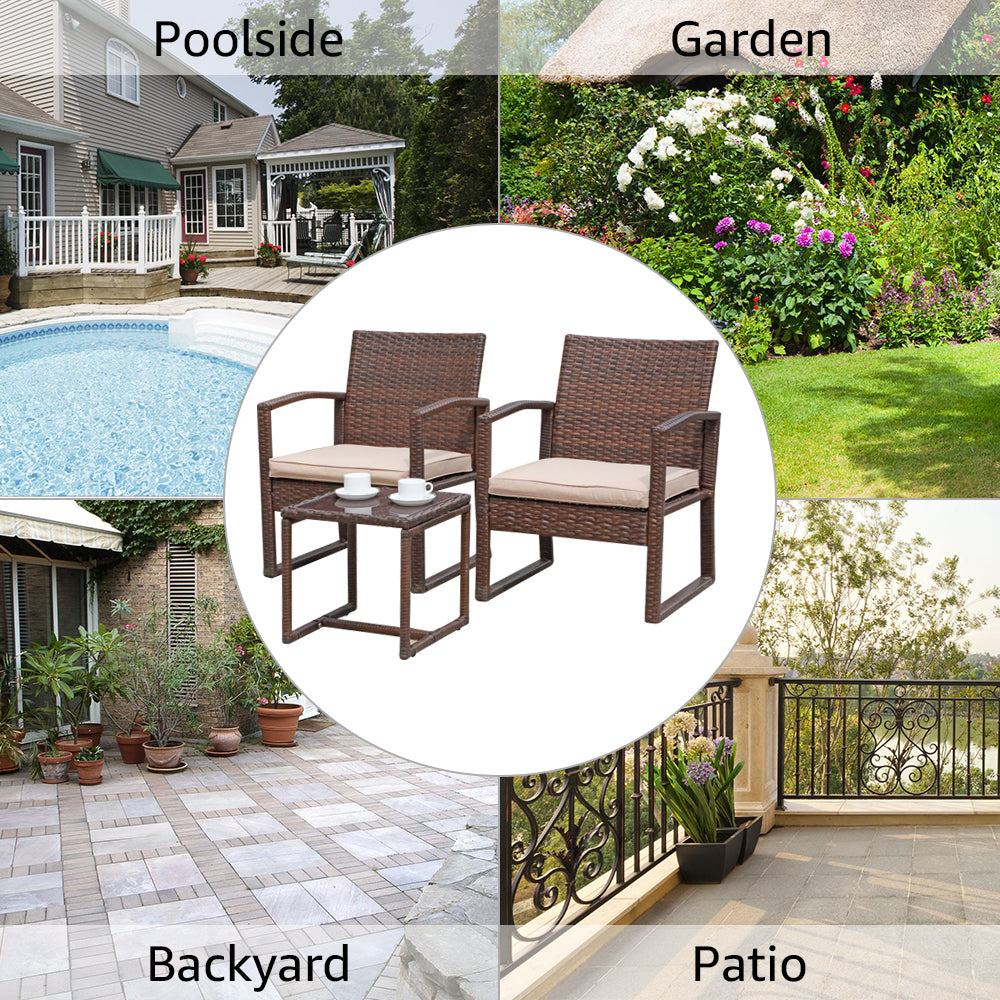 JOIVI 2 PCS Outdoor Patio Ottoman with Thick Cushions,Brown - JOIVI