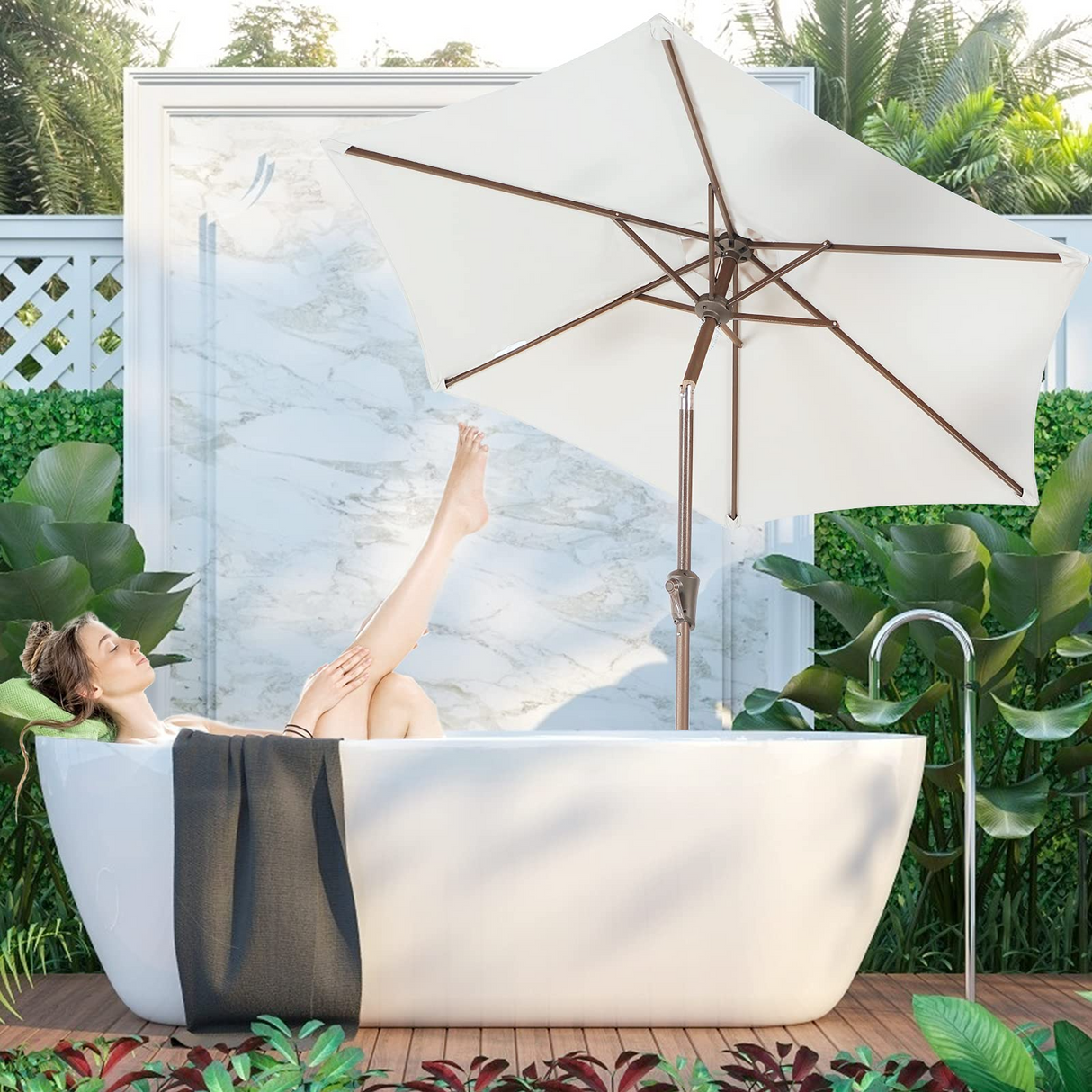 Patio Umbrella Outdoor Table Umbrella of 9-Feet with 8 Ribs and Push Button Tilt and Crank