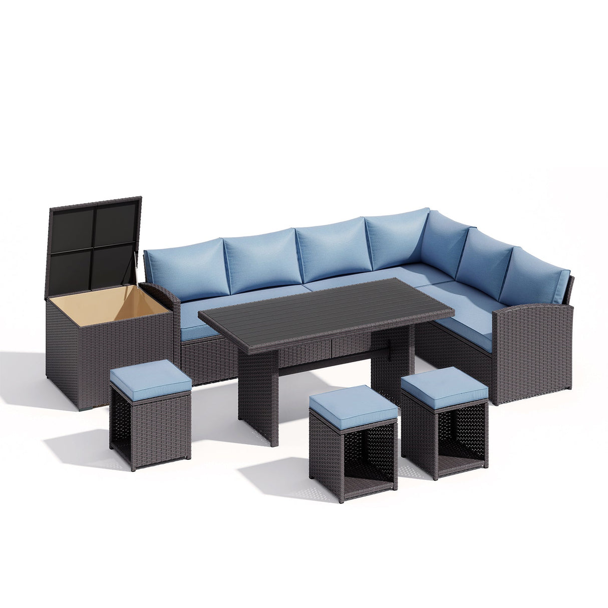 JOIVI 2 PCS Outdoor Patio Ottoman with Thick Cushions,Brown - JOIVI