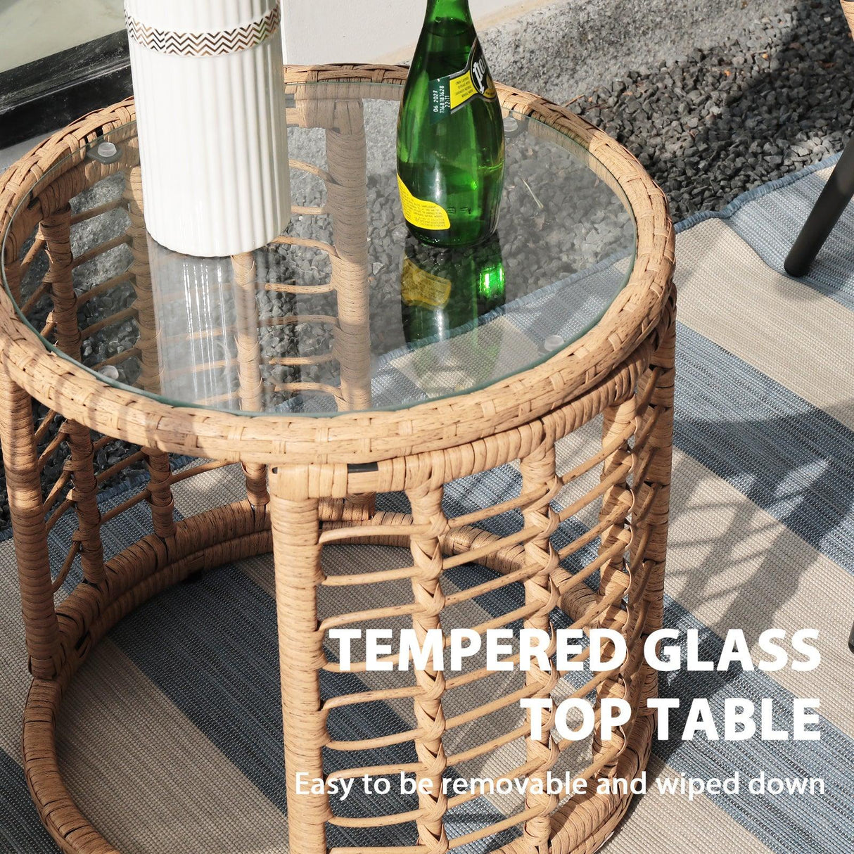 JOIVI 2 PCS Outdoor Patio Ottoman with Thick Cushions,Brown - JOIVI