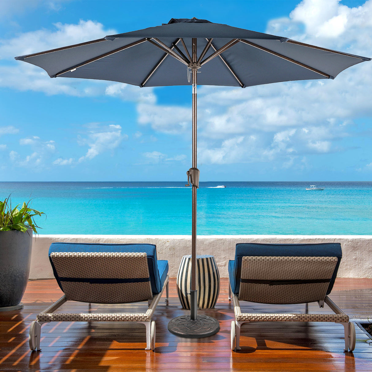 Patio Umbrella Outdoor Table Umbrella of 9-Feet with 8 Ribs and Push Button Tilt and Crank