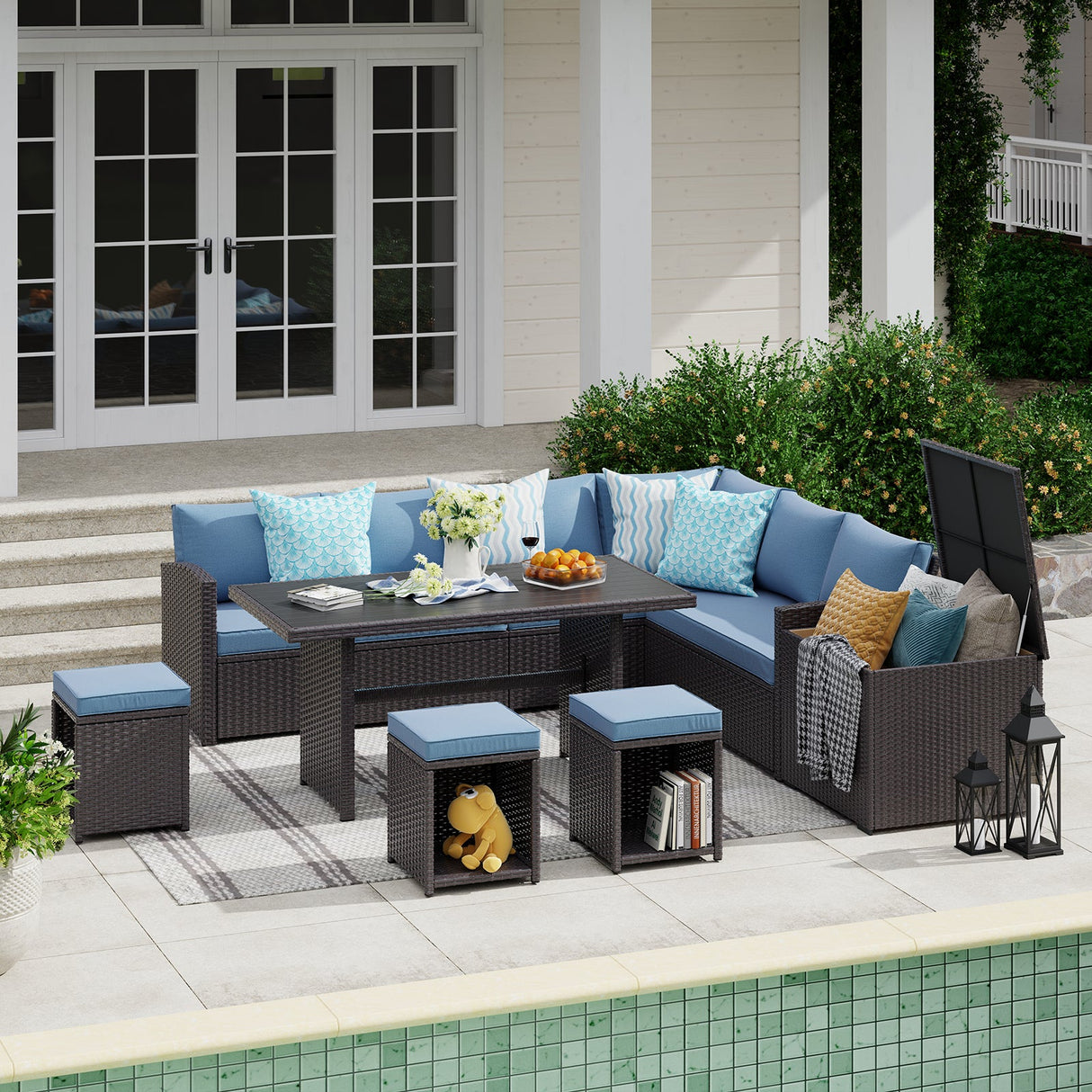 JOIVI 2 PCS Outdoor Patio Ottoman with Thick Cushions,Brown - JOIVI