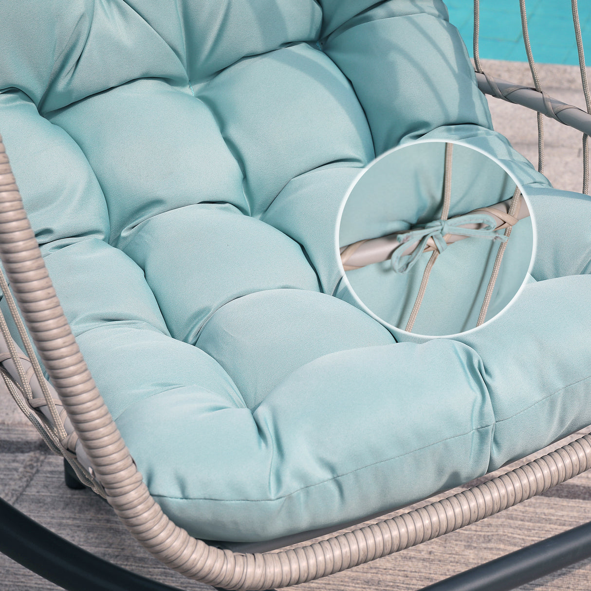 Indoor Outdoor Egg Swing Chair with Stand, Patio Wicker Rattan Hanging Chair with Rope Back, Cushion,Cover,All Weather Foldable Hammock Chair for Bedroom, Garden