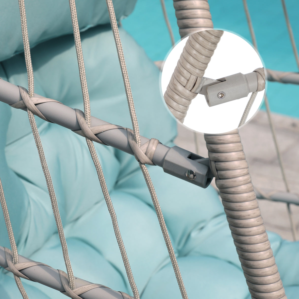 Indoor Outdoor Egg Swing Chair with Stand, Patio Wicker Rattan Hanging Chair with Rope Back, Cushion,Cover,All Weather Foldable Hammock Chair for Bedroom, Garden