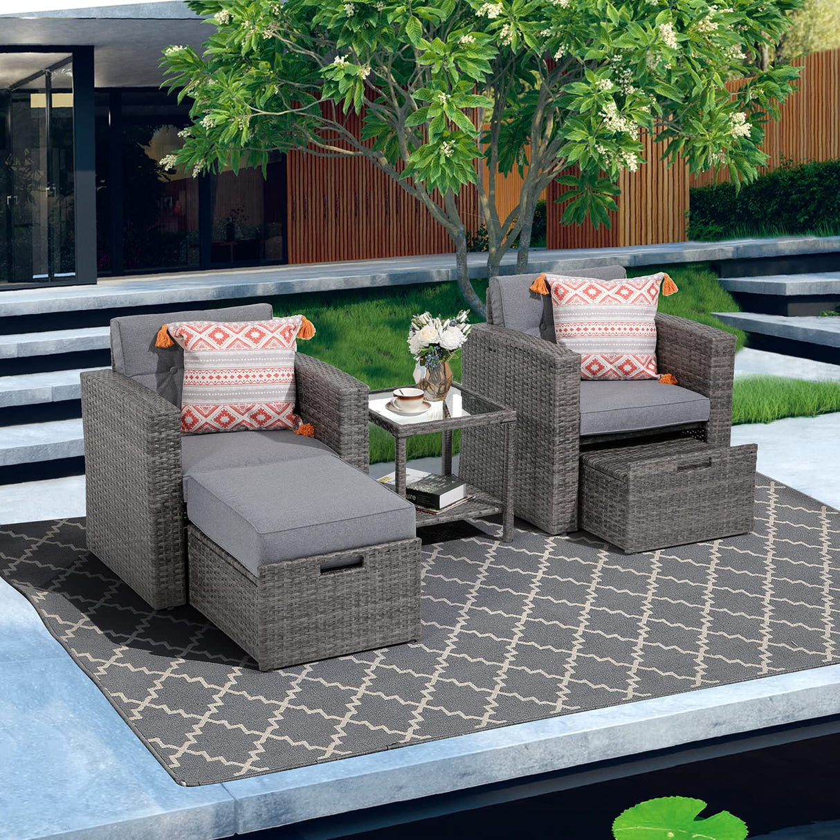 JOIVI 5 Pieces Wicker Patio Furniture Set Outdoor Patio Chairs