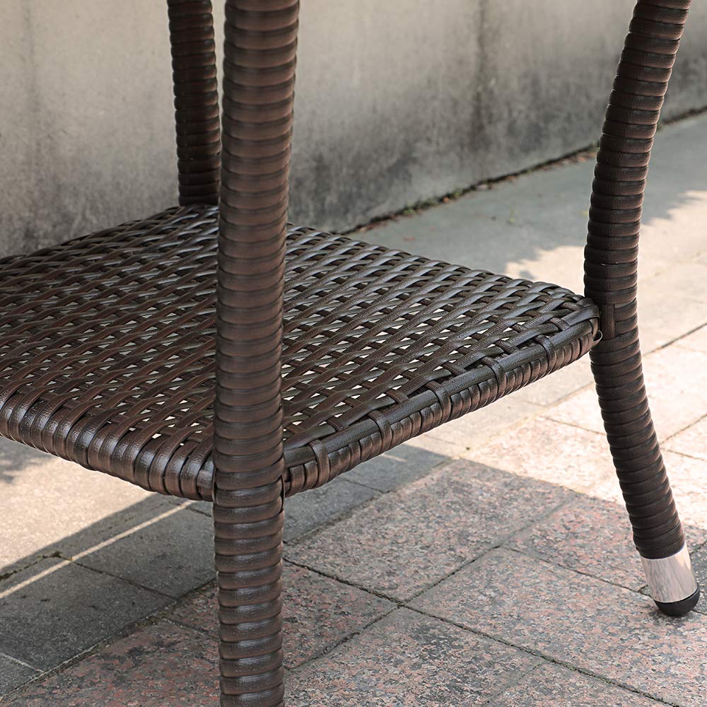 Square Wicker End Table with Aluminum Frame BROWN