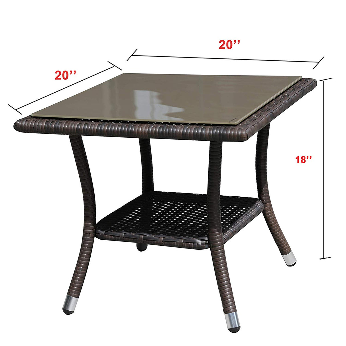 Square Wicker End Table with Aluminum Frame BROWN