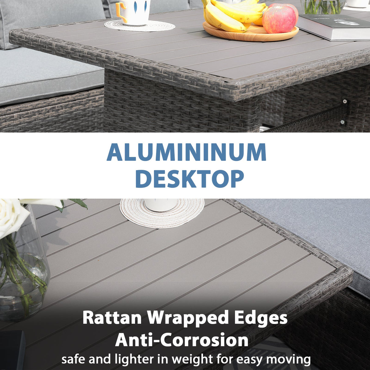 JOIVI 2 PCS Outdoor Patio Ottoman with Thick Cushions,Brown - JOIVI