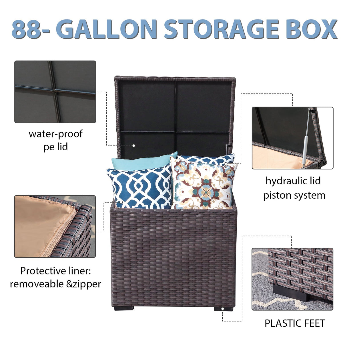 JOIVI 2 PCS Outdoor Patio Ottoman with Thick Cushions,Brown - JOIVI