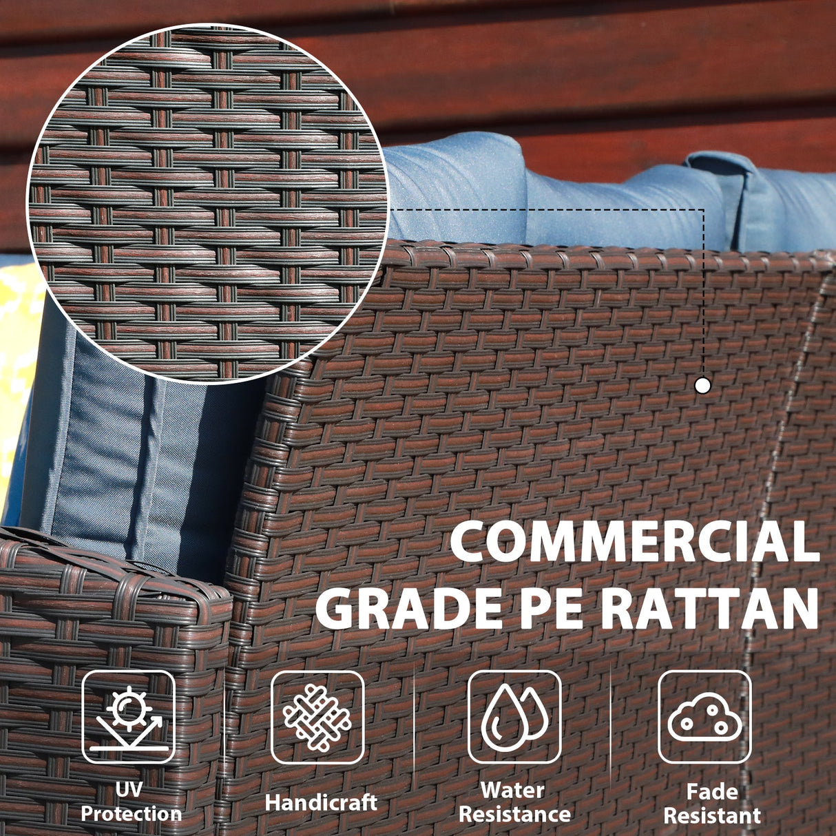 JOIVI 2 PCS Outdoor Patio Ottoman with Thick Cushions,Brown - JOIVI