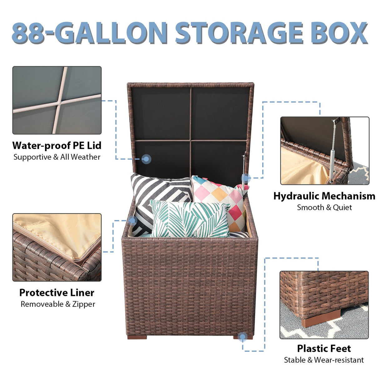 JOIVI 2 PCS Outdoor Patio Ottoman with Thick Cushions,Brown - JOIVI