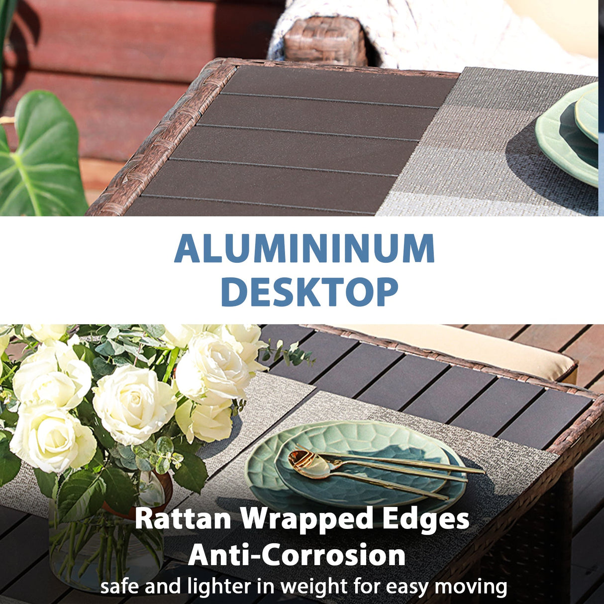 JOIVI 2 PCS Outdoor Patio Ottoman with Thick Cushions,Brown - JOIVI