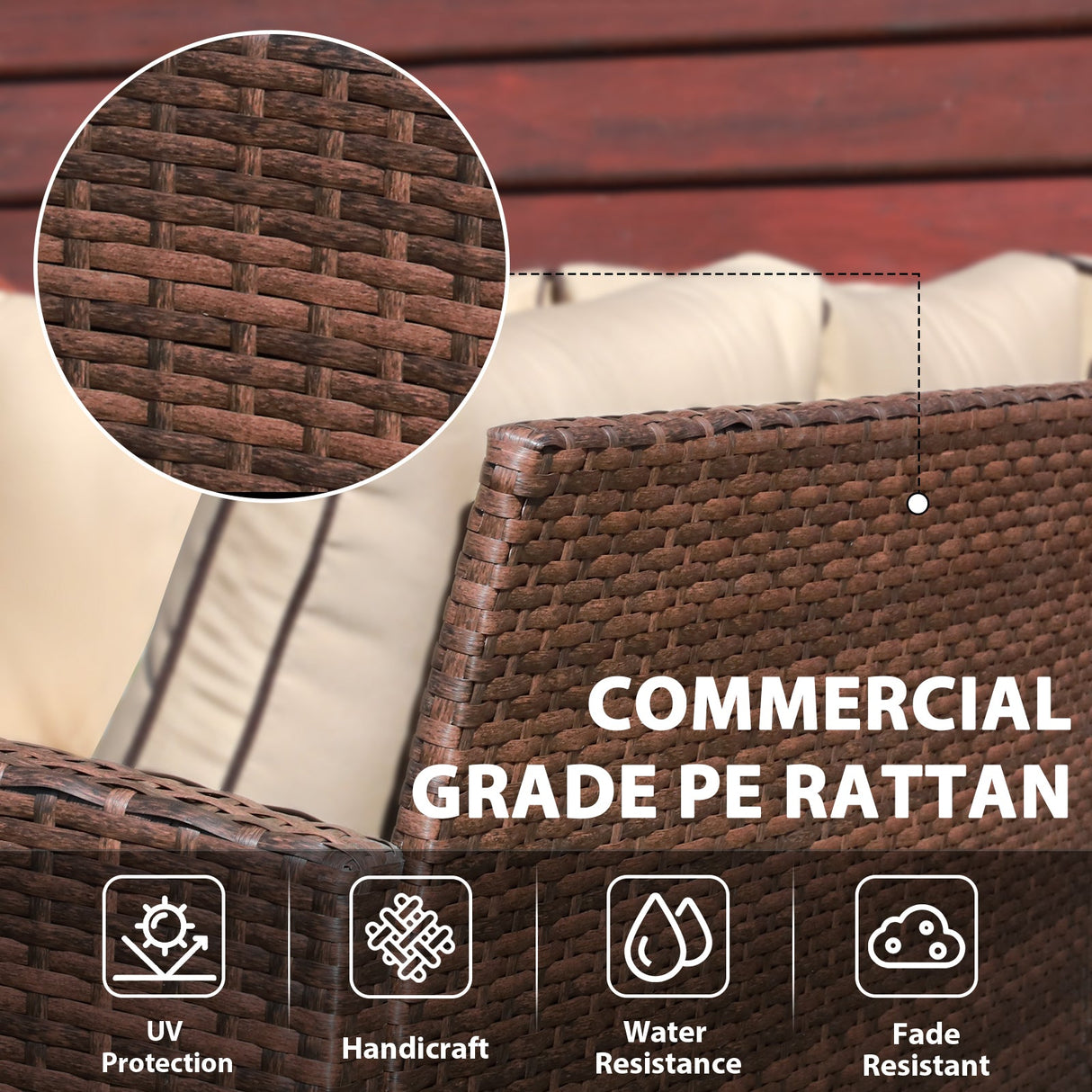 JOIVI 2 PCS Outdoor Patio Ottoman with Thick Cushions,Brown - JOIVI