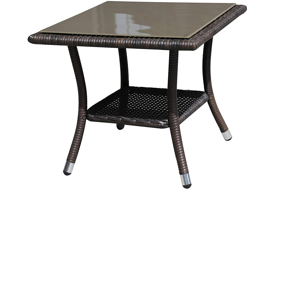 Square Wicker End Table with Aluminum Frame BROWN