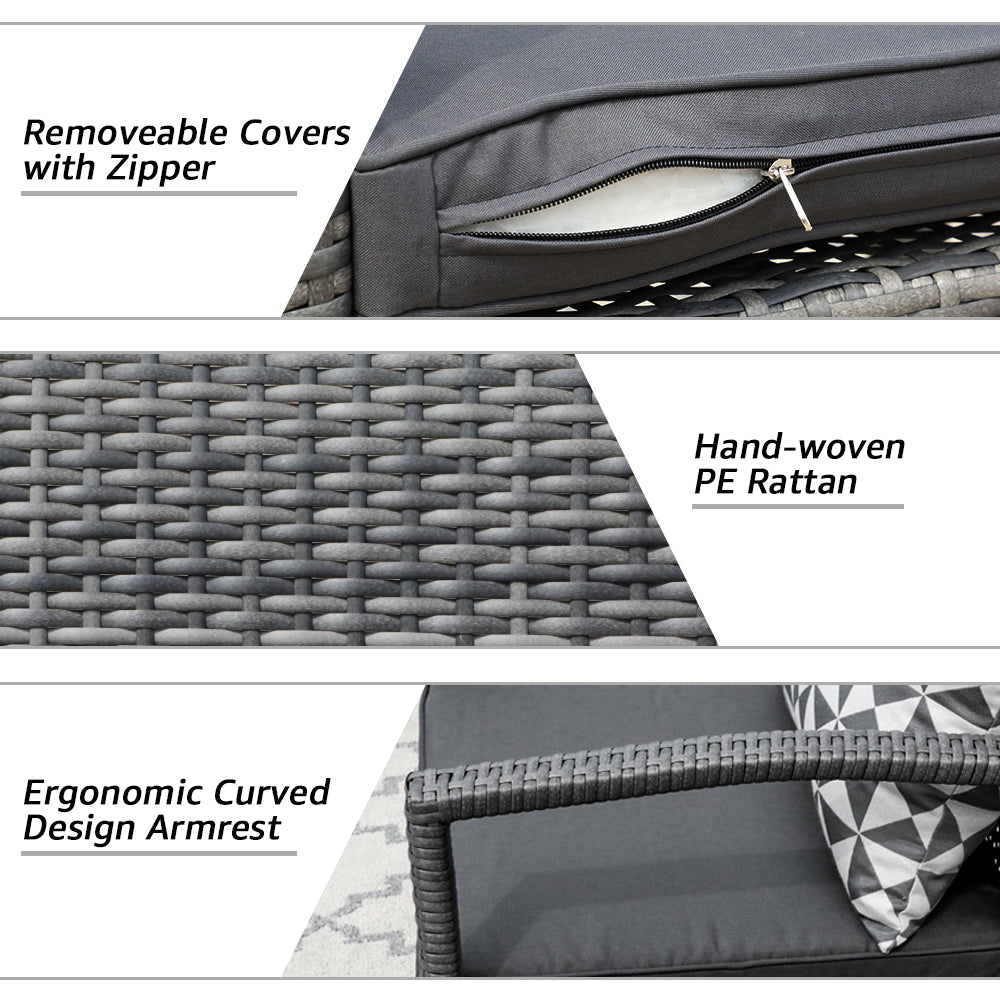 JOIVI 2 PCS Outdoor Patio Ottoman with Thick Cushions,Brown - JOIVI