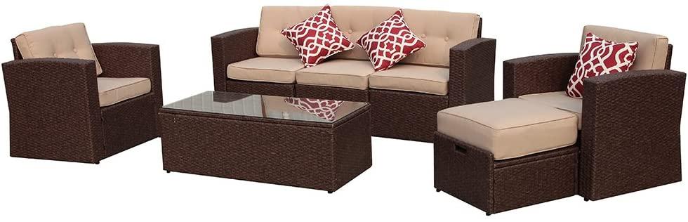 JOIVI 7 Pieces Outdoor Patio Furniture Set, Espresso Brown PE Wicker