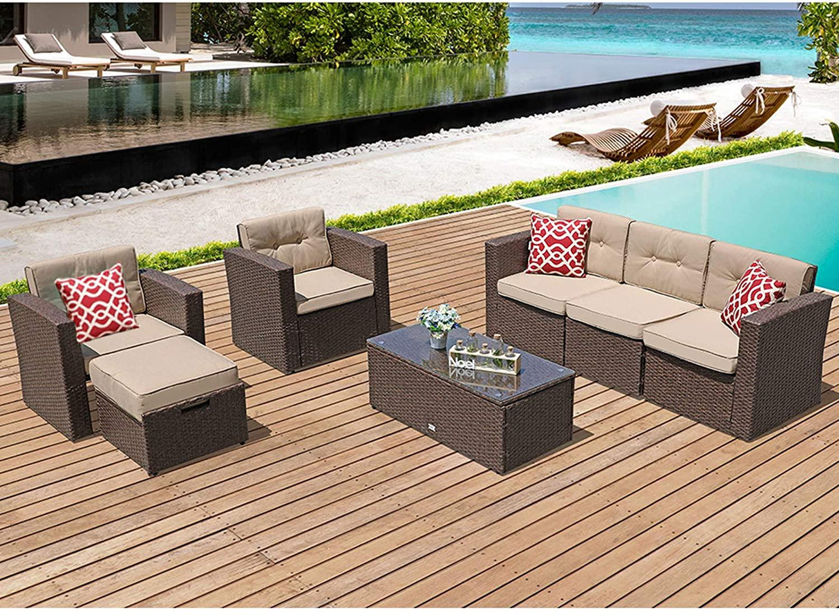 JOIVI 7 Pieces Outdoor Patio Furniture Set, Espresso Brown PE Wicker