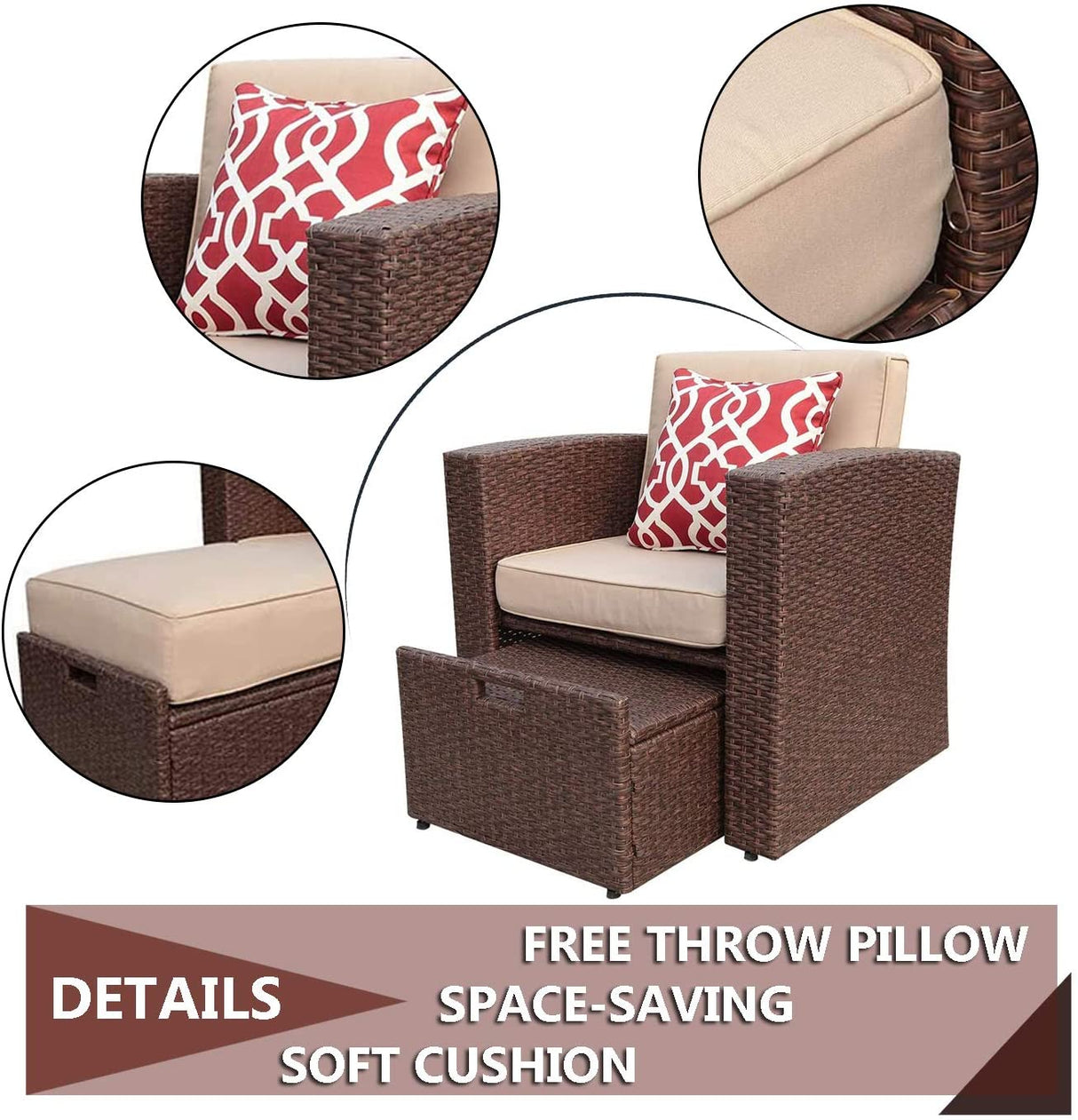 JOIVI 7 Pieces Outdoor Patio Furniture Set, Espresso Brown PE Wicker
