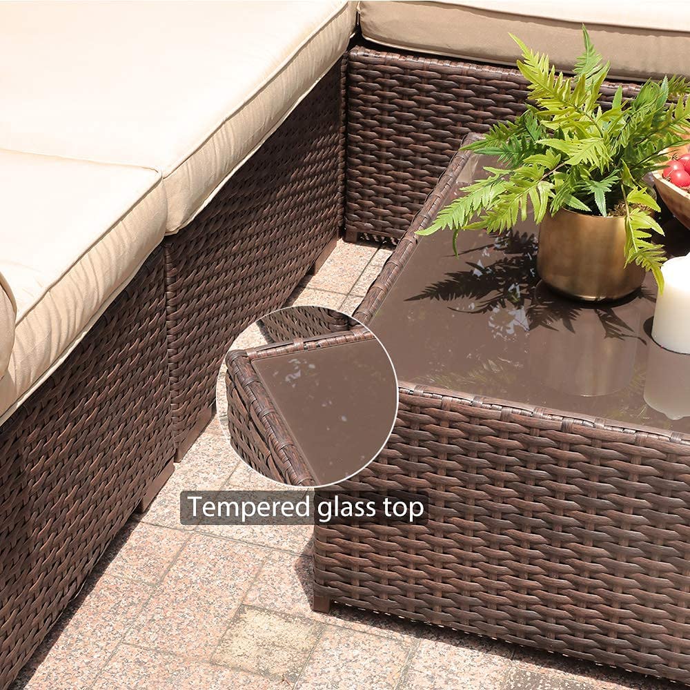 JOIVI 2 PCS Outdoor Patio Ottoman with Thick Cushions,Brown - JOIVI