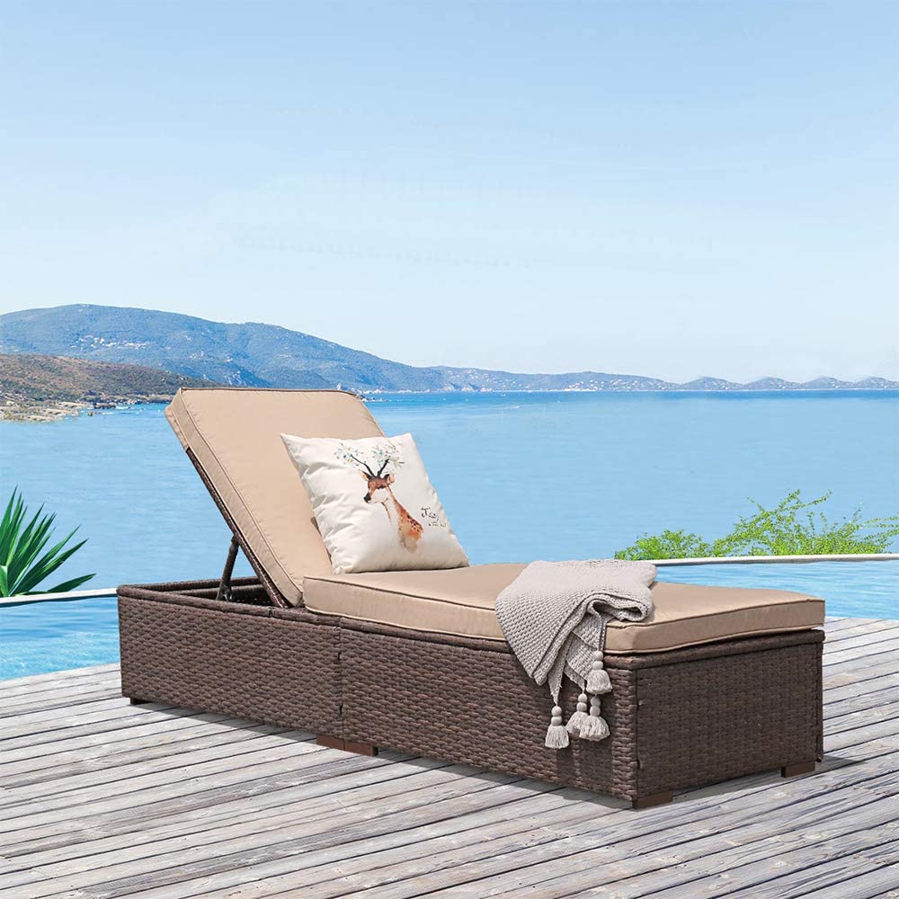 JOIVI 2 PCS Outdoor Patio Ottoman with Thick Cushions,Brown - JOIVI